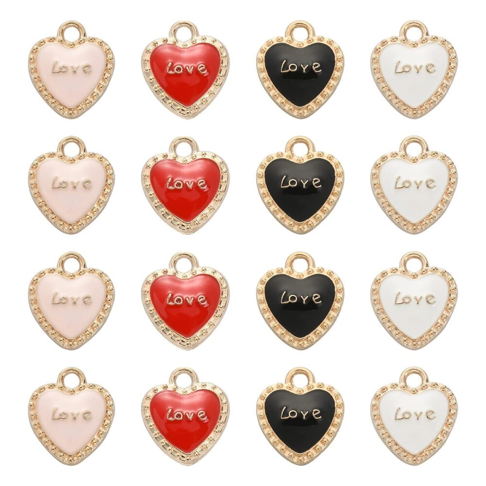 8411 40pcs Mixed Colors Love Heart Charms Enamel Valentine's Day Heart